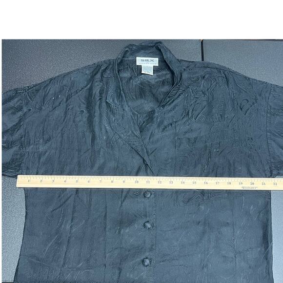 SILX By August Silk Button Down Black Silk Top Women's Size Medium Long Sleeve - Picture 9 of 11